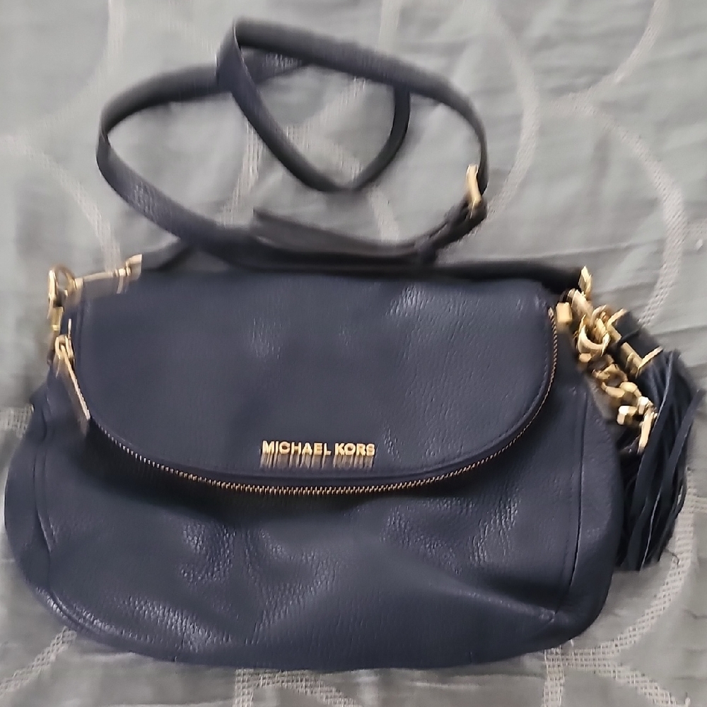 Michael Kors Dark Blue Shoulder Bag with Gold Accents